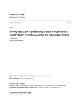 Blowing East : a Set of Performance Practice Instructions for a Western Flautist Presenting Japanese and Indian Inspired Works