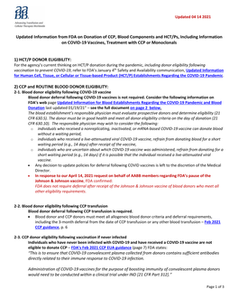 Summary of Blood Donor Deferral Following COVID-19 Vaccine And