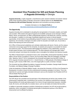 Assistant Vice President for Gift and Estate Planning at Augusta University in Georgia
