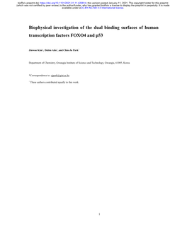 Biophysical Investigation of the Dual Binding Surfaces of Human Transcription Factors FOXO4 and P53