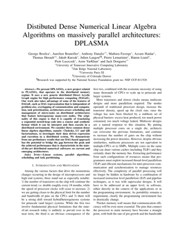 Distibuted Dense Numerical Linear Algebra Algorithms on Massively Parallel Architectures: DPLASMA