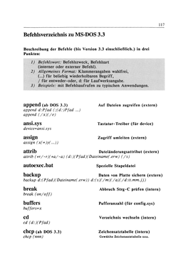 Befehlsverzeichnis Zu MS-DOS 3.3 Ansi.Sys Assign Attrib Autoexec.Bat