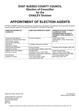 Appointment of Election Agents