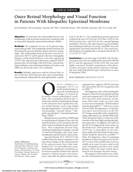 Outer Retinal Morphology and Visual Function in Patients with Idiopathic Epiretinal Membrane