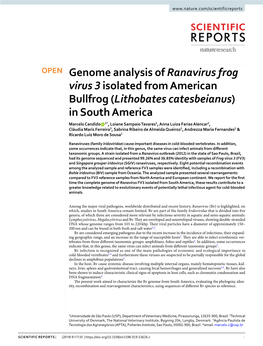 Genome Analysis of Ranavirus Frog Virus 3Isolated from American Bullfrog