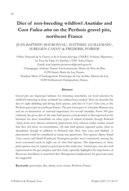 Diet of Non-Breeding Wildfowl Anatidae and Coot Fulica Atra on the Perthois Gravel Pits, Northeast France