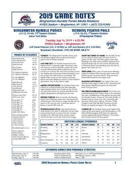 2019 Game Notes