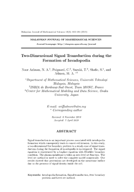 Two-Dimensional Signal Transduction During the Formation of Invadopodia