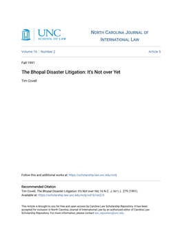 The Bhopal Disaster Litigation: It's Not Over Yet