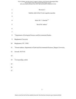 1 Revision 2 1 Stability Field of the Cl-Rich Scapolite Marialite 2 3 Kaleo