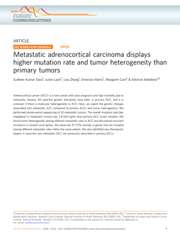 Metastatic Adrenocortical Carcinoma Displays Higher Mutation Rate and Tumor Heterogeneity Than Primary Tumors