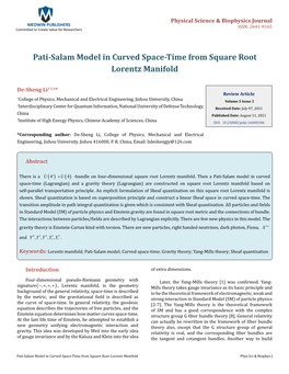 De-Sheng Li. Pati-Salam Model in Curved Space-Time from Square Root Lorentz Manifold