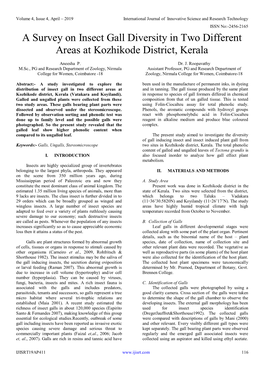 A Survey on Insect Gall Diversity in Two Different Areas at Kozhikode District, Kerala