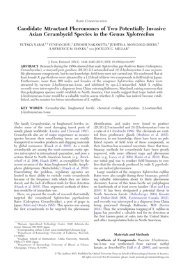 Candidate Attractant Pheromones of Two Potentially Invasive Asian Cerambycid Species in the Genus Xylotrechus