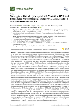 Synergistic Use of Hyperspectral UV-Visible OMI and Broadband Meteorological Imager MODIS Data for a Merged Aerosol Product