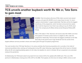TOI TCS Unveils Another Buyback
