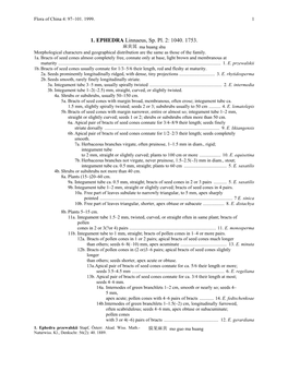 1. EPHEDRA Linnaeus, Sp. Pl. 2: 1040. 1753. 麻黄属 Ma Huang Shu Morphological Characters and Geographical Distribution Are the Same As Those of the Family