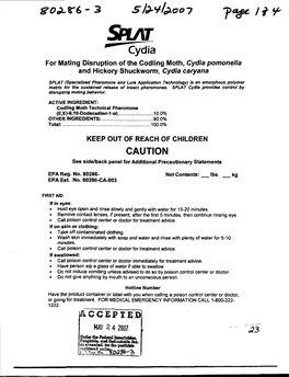 U.S. EPA, Pesticide Product Label, SPLAT CYDIA, 05/24/2007