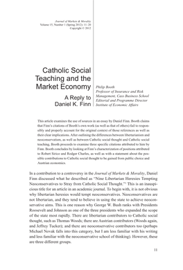 Catholic Social Teaching and the Market Economy