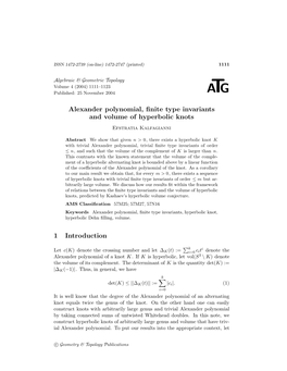 Alexander Polynomial, Finite Type Invariants and Volume of Hyperbolic