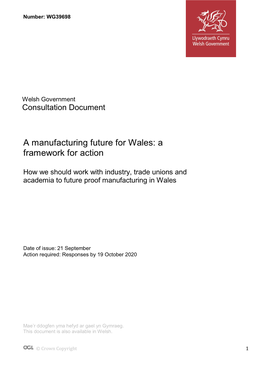 A Manufacturing Future for Wales: a Framework for Action