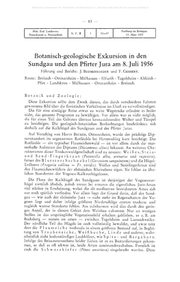 Botanisch-Geologische Exkursion in Den Sundgau Und Den Pfirter Jura Am 8. Juli 1956 Führung Und Bericht: J