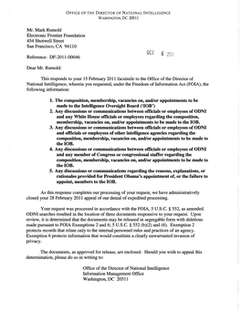 1. the Composition, Membership, Vacancies On, And/Or Appointments to Be Made to the Intelligence Oversight Board ('IOB') 2