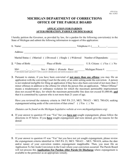 Application for Pardon After Probation, Parole Or Discharge