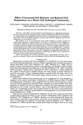 Effect of Increased Soil Moisture and Reduced Soil Temperature on a Desert Soil Arthropod Community