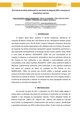 Ocorrência De Butia Lallemantii No Município De Alegrete (RS) E Ameaças Às Populações Naturais