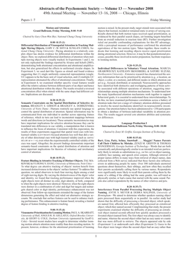 Abstracts of the Psychonomic Society — Volume 13 — November 2008 49Th Annual Meeting — November 13–16, 2008 — Chicago, Illinois