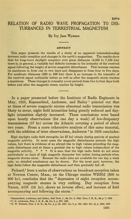 Relation of Radio Wave Propagation to Disturbances in Terrestrial Magnetism