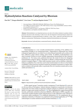 Hydrosilylation Reactions Catalyzed by Rhenium