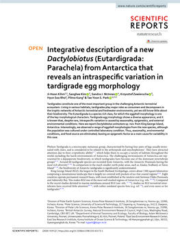 Eutardigrada: Parachela) from Antarctica That Reveals an Intraspecifc Variation in Tardigrade Egg Morphology Ji-Hoon Kihm1,2, Sanghee Kim 3, Sandra J