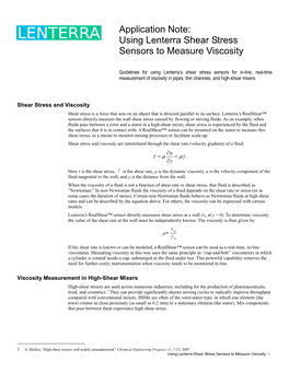 Using Lenterra Shear Stress Sensors to Measure Viscosity