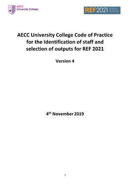 AECC University College Code of Practice for the Identification of Staff and Selection of Outputs for REF 2021