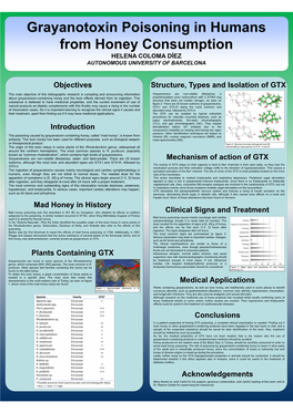 Grayanotoxin Poisoning in Humans from Honey Consumption HELENA COLOMA DÍEZ AUTONOMOUS UNIVERSITY of BARCELONA