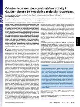 Celastrol Increases Glucocerebrosidase Activity in Gaucher Disease by Modulating Molecular Chaperones