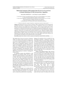 Behavioral Responses of the Pampas Deer (Ozotoceros Bezoarticus) to Human Disturbance in San Luis Province, Argentina