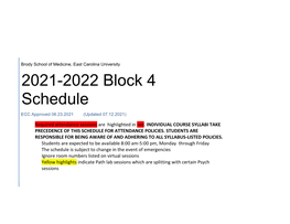 2021-2022 Block 4 Schedule