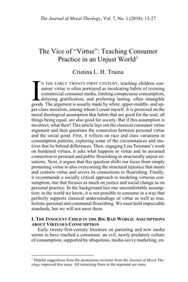 The Vice of “Virtue”: Teaching Consumer Practice in an Unjust World1