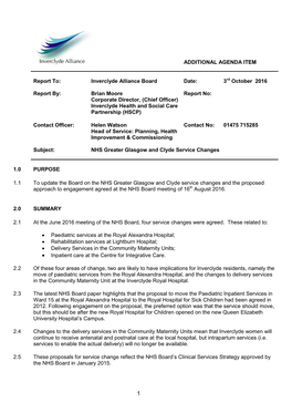 ADDITIONAL AGENDA ITEM Report To