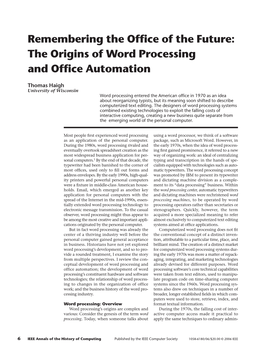 The Origins of Word Processing and Office Automation