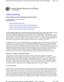 Usipeace Briefing Peacemaking and Peacebuilding in Eastern Sudan by Dorina Bekoe and Nirina Kiplagat September 2006