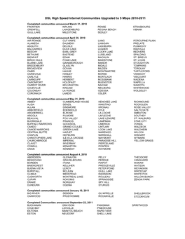 DSL High Speed Internet Communities Upgraded to 5 Mbps 2010-2011
