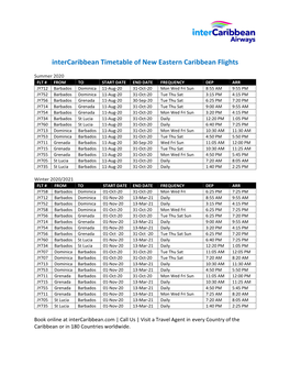 Intercaribbean Timetable of New Eastern Caribbean Flights