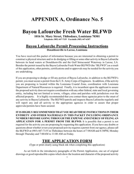 Bayou Lafourche Permit Processing Instructions Donaldsonville to Larose, Louisiana