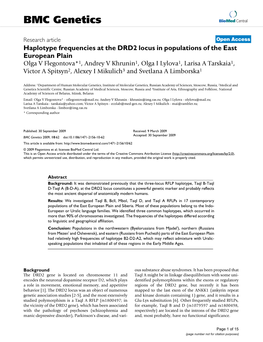 Haplotype Frequencies at the DRD2 Locus in Populations of the East European Plain