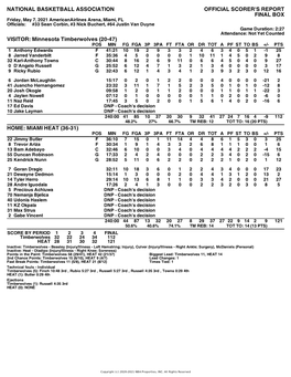 Box Score Timberwolves