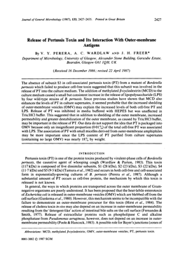 Release of Pertussis Toxin and Its Interaction with Outer-Membrane Antigens